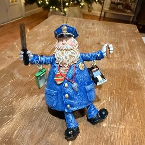 Vintage Policeman Santa Christmas Tree Ornament- 2003 - Dangling Legs - Police